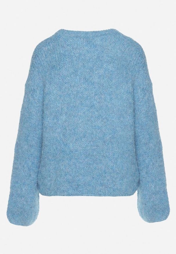 Born2be - Niebieski Sweter z Wełną i Rozszerzanymi Rękawami Sinara. Okazja: na co dzień. Kolor: niebieski. Materiał: wełna. Styl: elegancki, casual, klasyczny