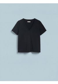 Reserved - T-shirt regular z dekoltem V - czarny. Kolor: czarny. Materiał: dzianina, bawełna