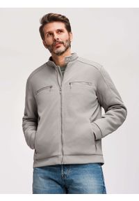 Ombre Clothing - Męska kurtka typu biker z kieszeniami i stójką – szara V3 - Rozmiar: L. Okazja: na co dzień. Typ kołnierza: kołnierzyk stójkowy. Kolor: szary. Materiał: materiał, syntetyk, tkanina, poliester. Wzór: ze splotem. Styl: casual #1