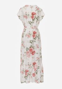 Renee - Biała Sukienka w Kwiaty o Kopertowym Kroju z Wiązanym Paskiem Iphene. Okazja: na randkę. Kolor: biały. Materiał: wiskoza. Wzór: kwiaty. Typ sukienki: kopertowe #8