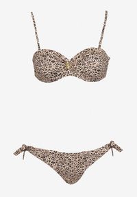 Renee - Ciemnobeżowe Bikini Usztywniany Biustonosz z Ozdobą i Majtki Typu Figi ze Sznurkami po Bokach Aromarie. Kolor: beżowy. Wzór: aplikacja #4