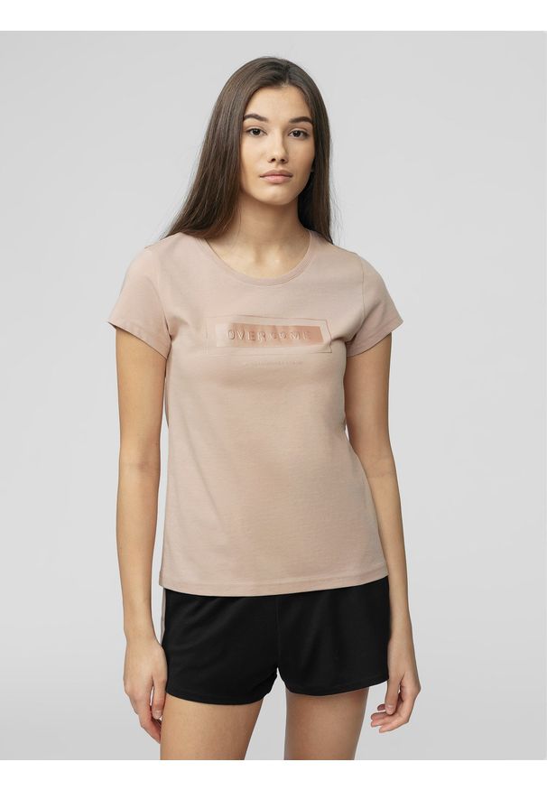 4f - T-shirt damski. Kolor: różowy. Materiał: bawełna, dzianina