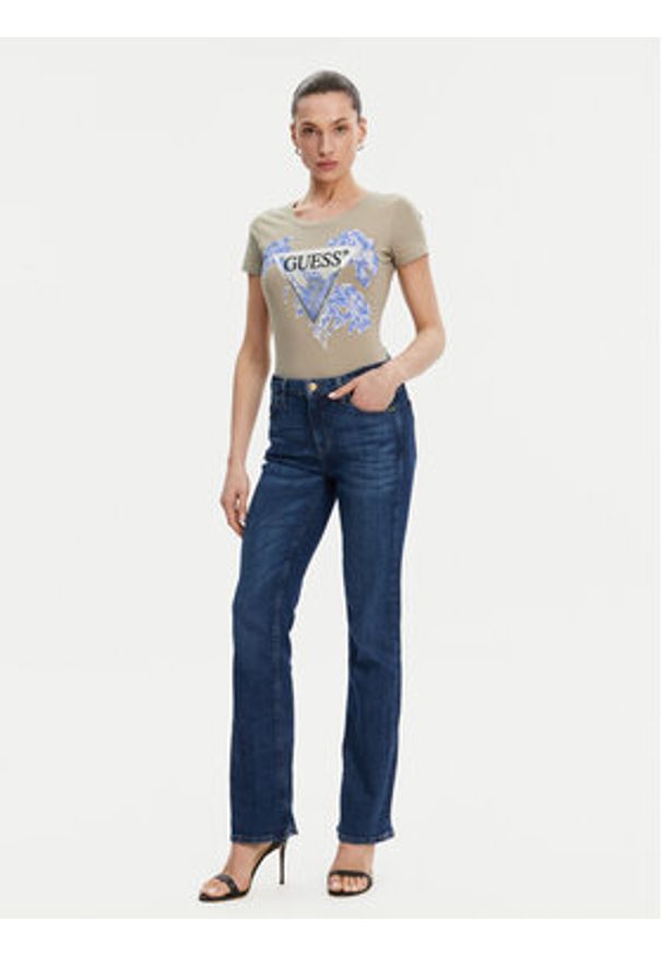 Guess T-Shirt W5GI08 J1314 Khaki Slim Fit. Kolor: brązowy. Materiał: bawełna