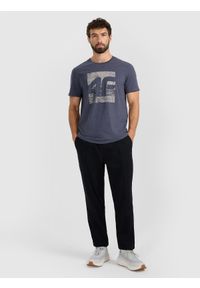 4f - 4F T-shirt regular z nadrukiem męski - szary L. Kolor: szary. Materiał: skóra, bawełna. Wzór: nadruk
