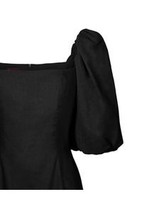 ICON - Czarna sukienka z bufkami Kalla. Kolor: czarny. Materiał: len. Typ sukienki: dopasowane. Długość: mini