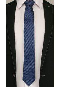 Granatowy Elegancki Krawat -Angelo di Monti- 6 cm, Męski, w Biały Drobny Wzór. Kolor: niebieski. Styl: elegancki #2