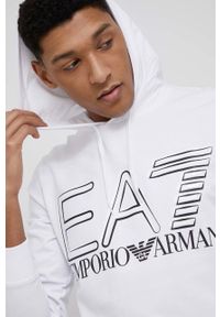 EA7 Emporio Armani Bluza bawełniana męska kolor biały z kapturem z nadrukiem. Okazja: na co dzień. Typ kołnierza: kaptur. Kolor: biały. Materiał: bawełna. Wzór: nadruk. Styl: casual #4