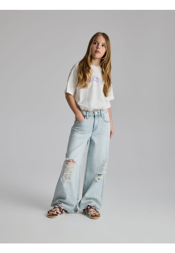Reserved - Jeansy super wide leg - niebieski. Kolor: niebieski