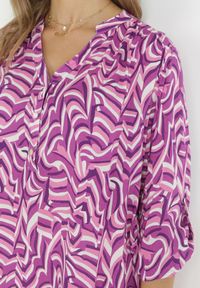 Born2be - Fioletowo-Różowa Bluzka z Wiskozy w Fantazyjny Print Zeranne. Kolor: fioletowy. Materiał: wiskoza. Długość rękawa: długi rękaw. Długość: długie. Wzór: nadruk #4