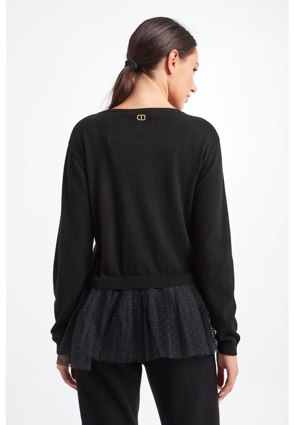 Twinset Milano - SWETER TWINSET. Materiał: tiul, materiał. Długość rękawa: długi rękaw. Długość: długie. Wzór: gładki