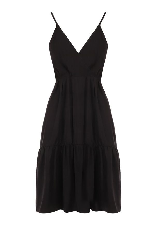 Born2be - Czarna Sukienka z Wiskozy Aikena. Kolor: czarny. Materiał: wiskoza. Długość rękawa: na ramiączkach. Typ sukienki: kopertowe. Długość: mini