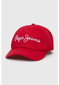Pepe Jeans czapka z daszkiem bawełniana Wally kolor czerwony z aplikacją. Kolor: czerwony. Materiał: bawełna. Wzór: aplikacja #1