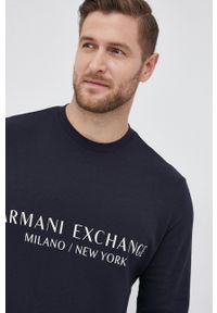 Armani Exchange - Bluza bawełniana. Okazja: na co dzień. Kolor: niebieski. Materiał: bawełna. Wzór: nadruk. Styl: casual