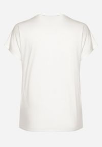 Born2be - Biały T-shirt z Bawełny z Kokardkami Ozdobionymi Cyrkoniami Rissamore. Typ kołnierza: kokarda. Kolor: biały. Materiał: bawełna. Wzór: aplikacja. Sezon: lato #3