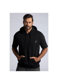 JAY-PI - Męski T-shirt z kapturem QuickDry krótki rękaw. Typ kołnierza: kaptur. Kolekcja: plus size. Kolor: czarny. Materiał: materiał, poliester, bawełna. Długość rękawa: krótki rękaw. Długość: krótkie