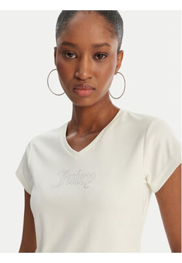 Juicy Couture T-Shirt Capped JCWCT126318 Écru Slim Fit. Kolor: kremowy