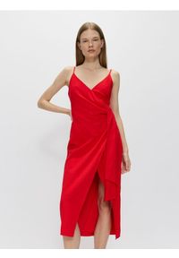 Reserved - Sukienka z wiskozy i lnu - czerwony. Kolor: czerwony. Materiał: len, wiskoza. Typ sukienki: kopertowe