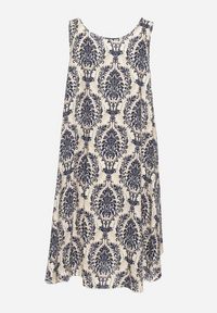 Born2be - Beżowo-Granatowa Rozkloszowana Sukienka z Bawełny bez Rękawów Horrilla. Kolor: beżowy. Materiał: bawełna. Długość rękawa: bez rękawów. Sezon: lato. Styl: boho #5