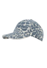 Ochnik - Błękitno-kremowa czapka z daszkiem. Kolor: niebieski. Materiał: bawełna. Wzór: kwiaty #1
