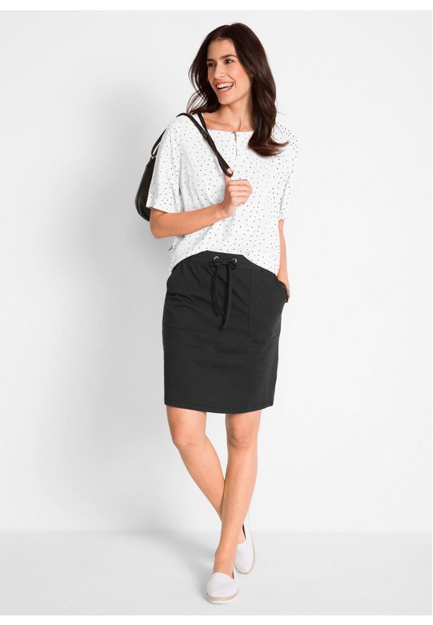 bonprix - Spódnica z bawełny organicznej ze stretchem. Okazja: na co dzień. Kolor: czarny. Materiał: bawełna. Styl: casual