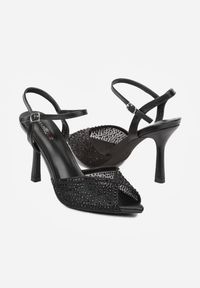 Renee - Czarne Eleganckie Sandały na Szpilce Ozdobione Cyrkoniami Viofera. Zapięcie: sprzączka. Kolor: czarny. Materiał: jeans. Wzór: aplikacja. Sezon: lato. Obcas: na szpilce. Styl: elegancki #4