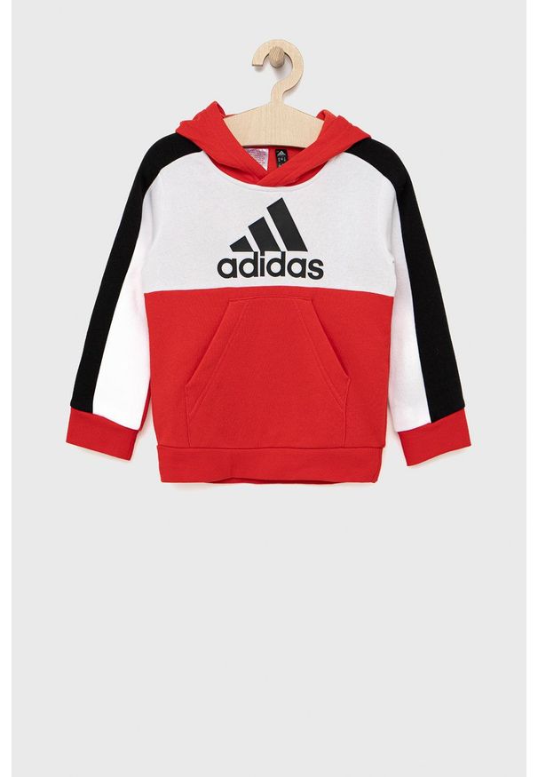 adidas Performance bluza dziecięca HC5657 kolor czerwony z kapturem z nadrukiem. Okazja: na co dzień. Typ kołnierza: kaptur. Kolor: czerwony. Materiał: bawełna, materiał. Wzór: nadruk. Styl: casual