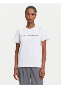 Karl Lagerfeld - KARL LAGERFELD T-Shirt A3W17102 Biały Regular Fit. Typ kołnierza: dekolt w karo. Kolor: biały. Materiał: bawełna