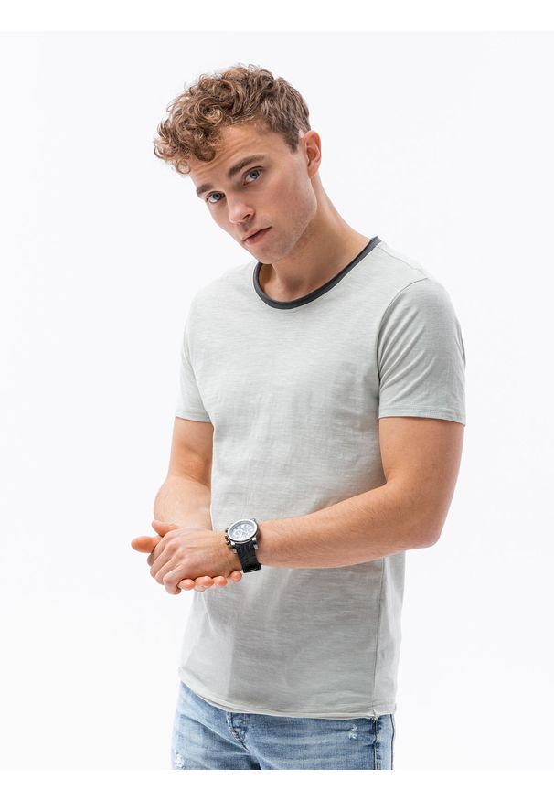 Ombre Clothing - T-shirt męski bawełniany S1385 - jasnoszary - XXL. Kolor: szary. Materiał: bawełna. Styl: klasyczny
