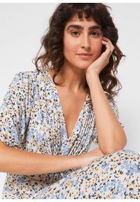 bonprix - Długa sukienka ciążowa i do karmienia piersią. Kolekcja: moda ciążowa. Kolor: niebieski. Materiał: wiskoza. Wzór: kwiaty. Typ sukienki: kopertowe. Długość: maxi #3