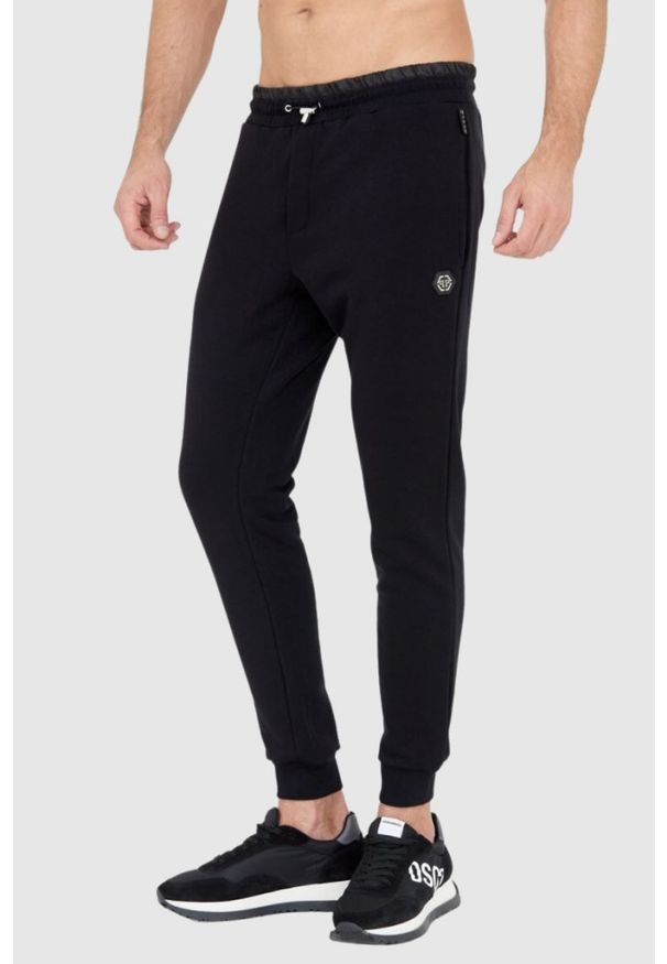 Philipp Plein - PHILIPP PLEIN Czarne spodnie dresowe męskie hexagon, Rozmiar L. Kolor: czarny. Materiał: dresówka. Sport: bieganie