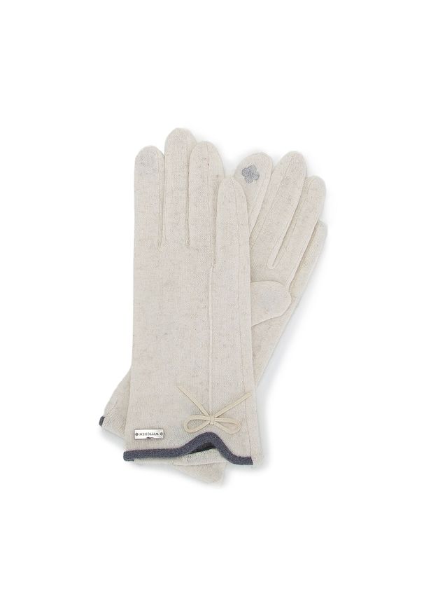 Wittchen - Damskie rękawiczki z kokardką cienkie. Materiał: wełna. Wzór: haft. Styl: elegancki