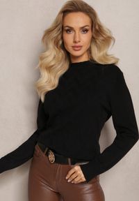 Renee - Czarny Sweter Klasyczny z Miękkiej Dzianiny Afonna. Kolor: czarny. Materiał: dzianina. Długość rękawa: długi rękaw. Długość: długie. Styl: klasyczny #4