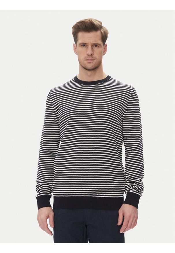 Bugatti Sweter 7400 75513C Granatowy Regular Fit. Kolor: niebieski. Materiał: bawełna