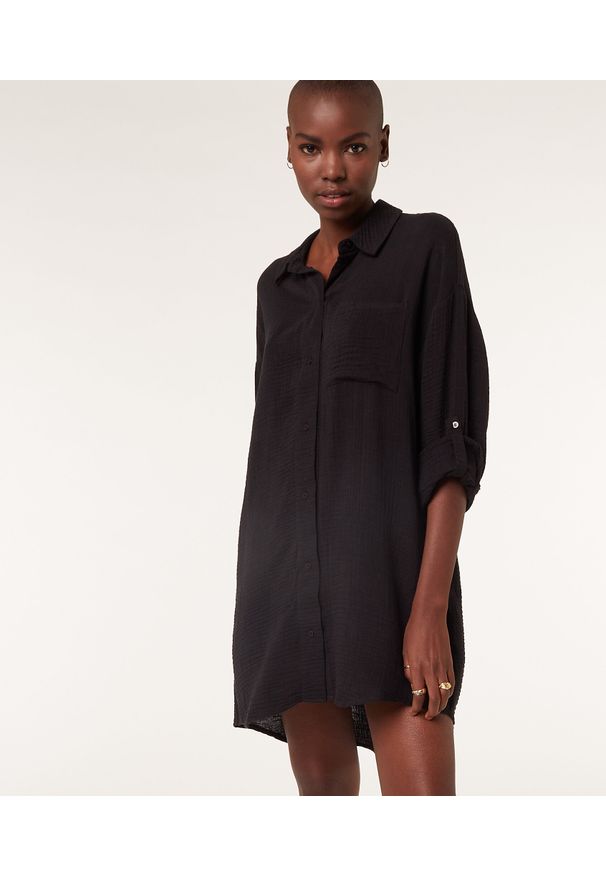 Sache Bawełniana Koszula Nocna - Czarny - Etam. Kolor: czarny. Materiał: bawełna. Długość: długie