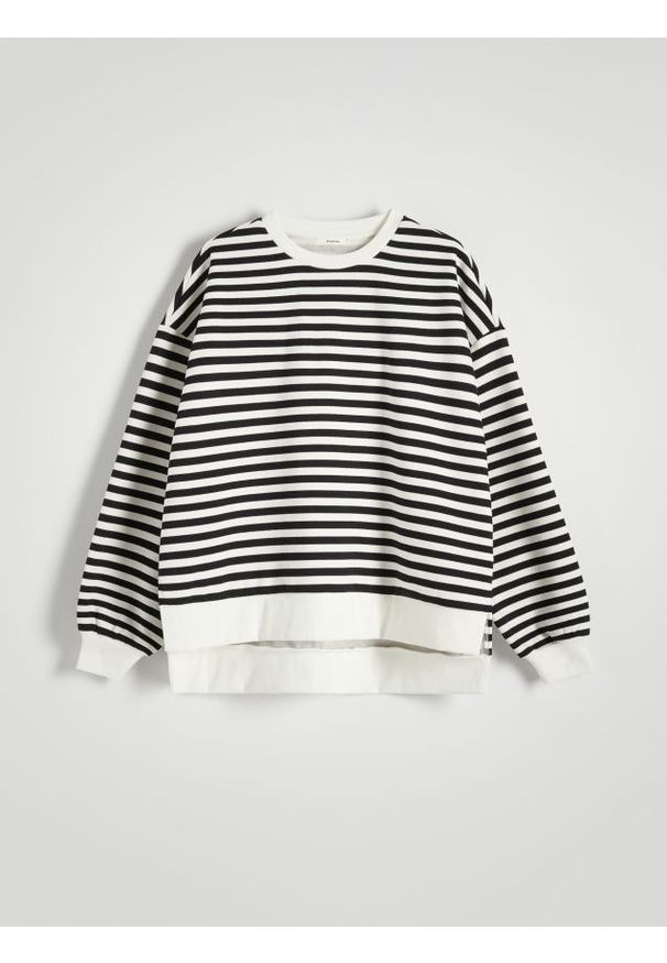Reserved - Bluza oversize w paski - czarny. Kolor: czarny. Materiał: bawełna, dzianina. Wzór: paski