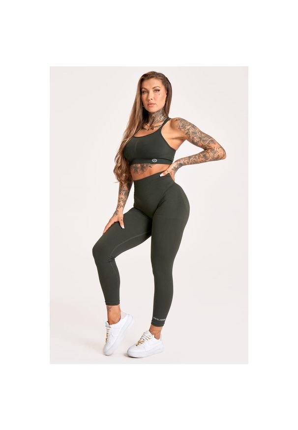 GYM GLAMOUR - Legginsy fitness damskie Gym Glamour push up 2.0. Kolor: zielony, wielokolorowy, brązowy. Sport: fitness