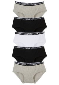 bonprix - Figi panty z miękką bawełną (5 par). Kolor: czarny. Materiał: bawełna. Wzór: nadruk, napisy #1