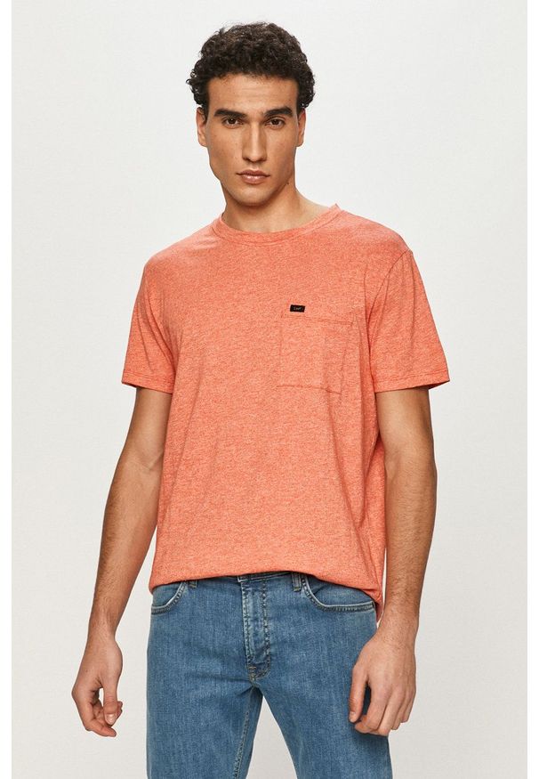 Lee T-shirt kolor pomarańczowy melanżowy. Okazja: na co dzień. Kolor: pomarańczowy. Materiał: dzianina. Wzór: melanż. Styl: casual