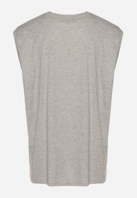 Born2be - Szara Bawełniany Tank Top z Ozdobnym Nadrukiem Poleldi. Okazja: na co dzień. Kolor: szary. Materiał: bawełna. Wzór: nadruk. Styl: klasyczny, casual, elegancki