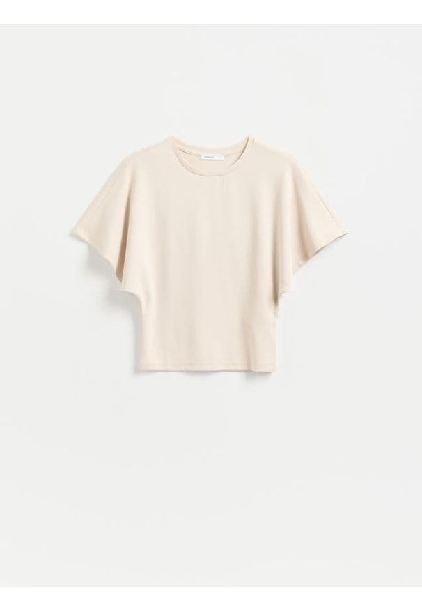 Reserved - T-shirt z modalem - beżowy. Kolor: beżowy. Materiał: dzianina
