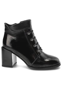 Czarne Botki Lakierowane Filippo Eleganckie Buty Damskie. Okazja: na co dzień. Kolor: czarny. Materiał: lakier. Sezon: jesień. Obcas: na obcasie. Styl: elegancki. Wysokość obcasa: średni #6