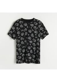 Reserved - T-shirt ze zwierzęcym motywem - Czarny. Kolor: czarny. Wzór: motyw zwierzęcy