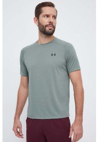 Under Armour t-shirt treningowy kolor zielony gładki. Kolor: zielony. Wzór: gładki