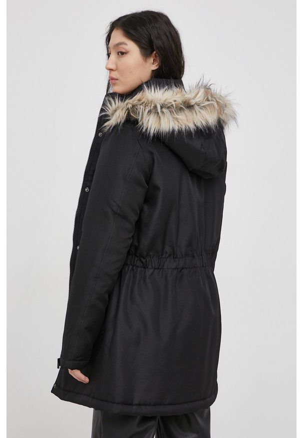Vila - Parka. Okazja: na co dzień. Kolor: czarny. Materiał: futro. Styl: casual