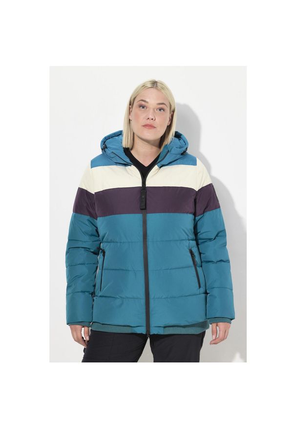 ULLA POPKEN - Damskie Kurtka funkcyjna wodoodporna dwukierunkowy zamek błyskawiczny kaptur. Kolekcja: plus size. Kolor: wielokolorowy, niebieski, zielony. Materiał: poliester, materiał. Sezon: zima. Sport: narciarstwo