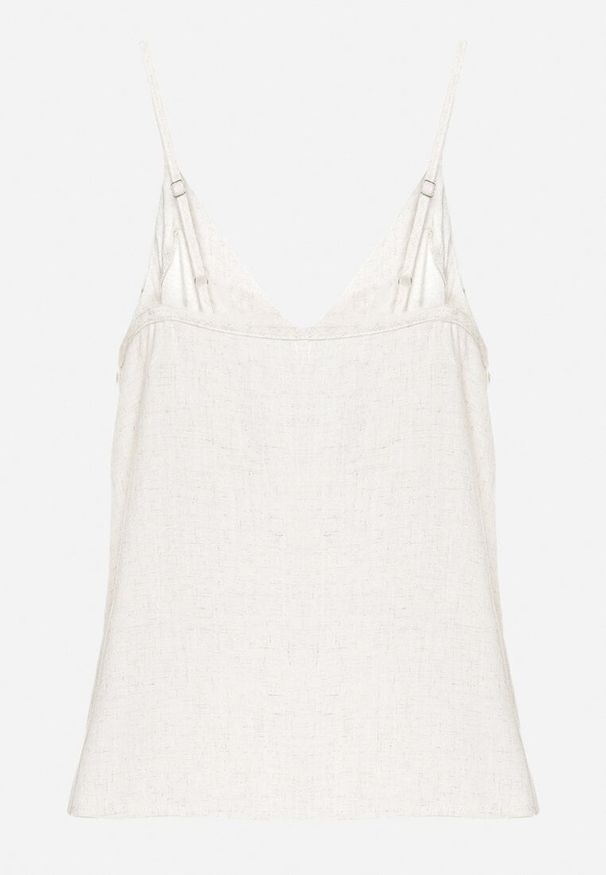 Born2be - Beżowy Top z Lnem i Wiskozą Ozdobiony Haftem Lisanilia. Okazja: na co dzień. Kolor: beżowy. Materiał: wiskoza, len. Długość rękawa: na ramiączkach. Wzór: aplikacja, haft. Sezon: wiosna, lato. Styl: casual, klasyczny