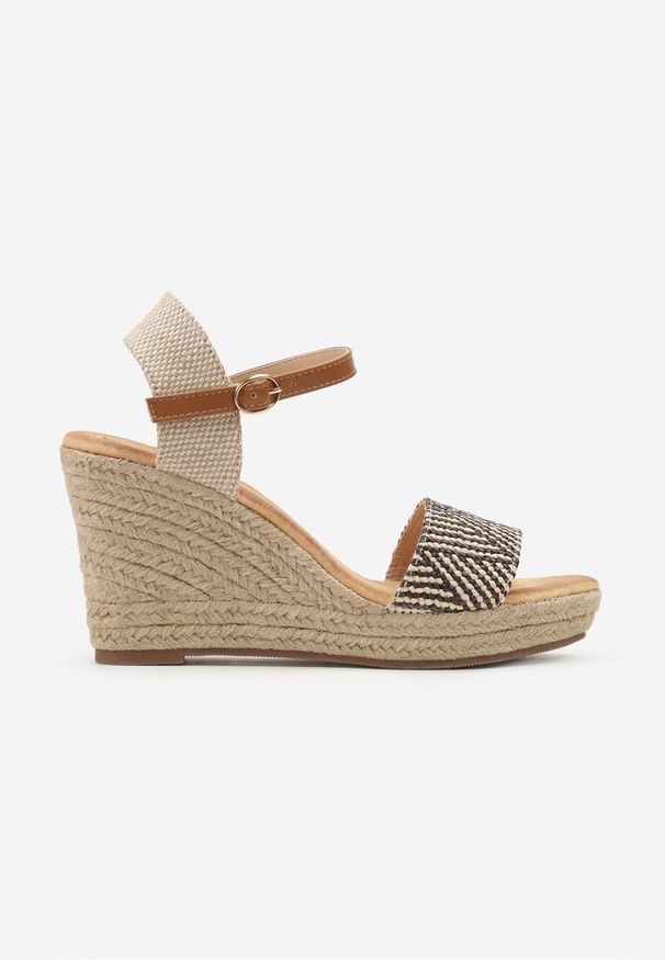 Born2be - Brązowe Sandały na Plecionym Koturnie z Zapięciem wokół Kostki Bilivia. Kolor: brązowy. Sezon: lato. Obcas: na koturnie. Styl: elegancki
