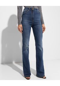 Elisabetta Franchi - ELISABETTA FRANCHI - Niebieskie jeansy z szeroką nogawką. Kolor: niebieski. Wzór: aplikacja