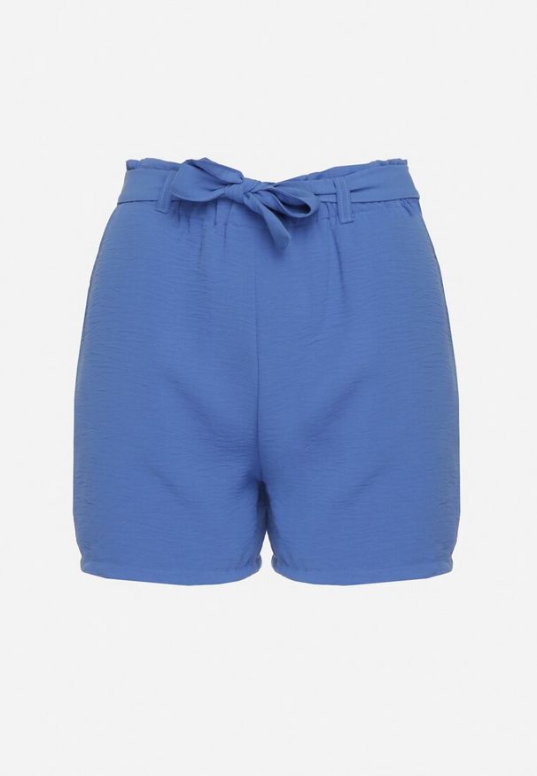 Born2be - Niebieskie Bermudy Szorty z Gumką w Pasie i Materiałowym Paskiem z Wysokim Stanem Qualetta. Stan: podwyższony. Kolor: niebieski. Materiał: materiał. Styl: elegancki