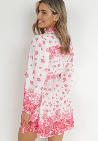 Born2be - Fuksjowa Koszulowa Sukienka z Guzikami i Gumką w Pasie Melija. Kolor: różowy. Materiał: materiał. Wzór: kwiaty. Sezon: wiosna, lato. Typ sukienki: koszulowe #3